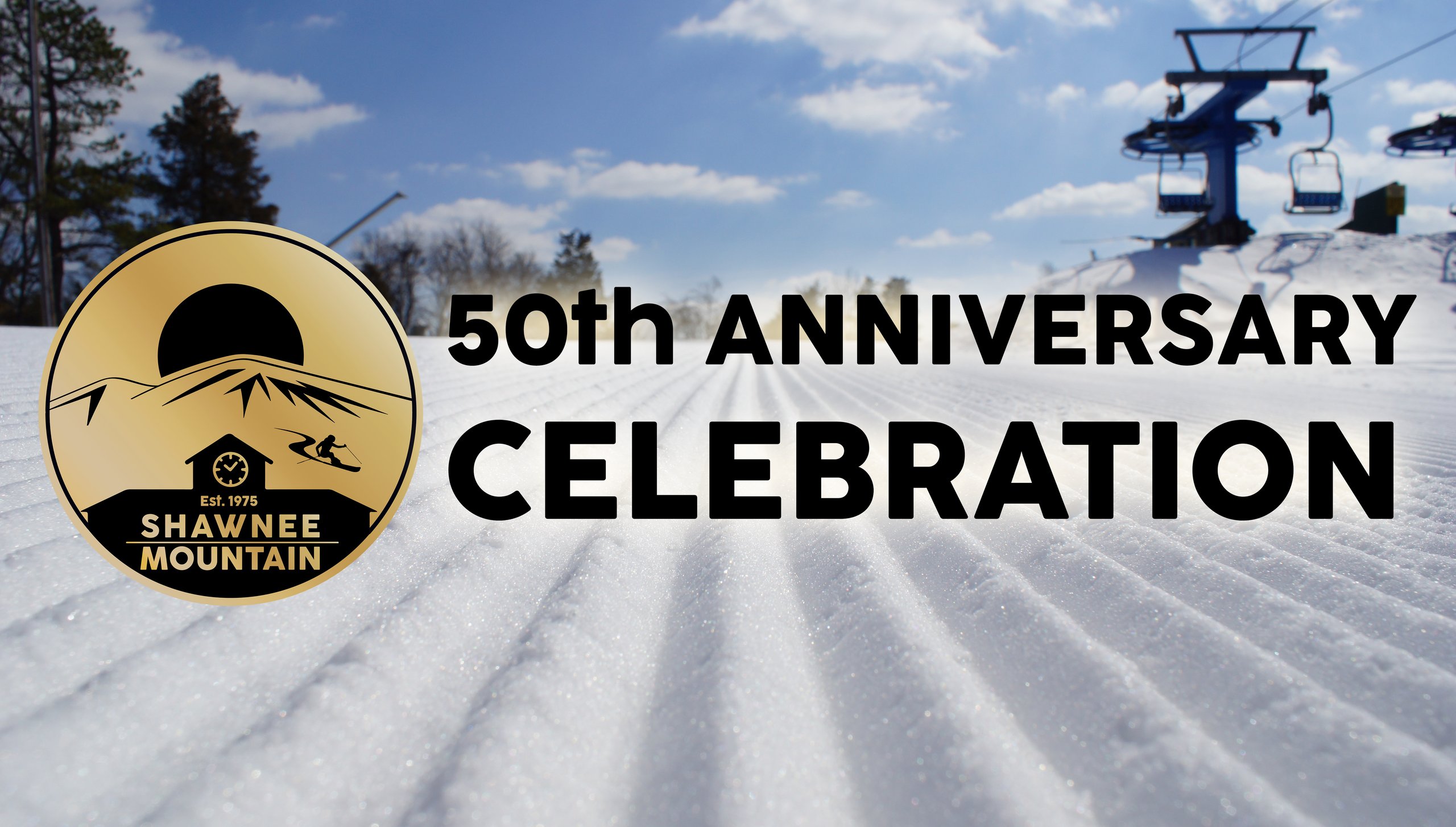 50th Anniversary Celebration graphic with snow in the back