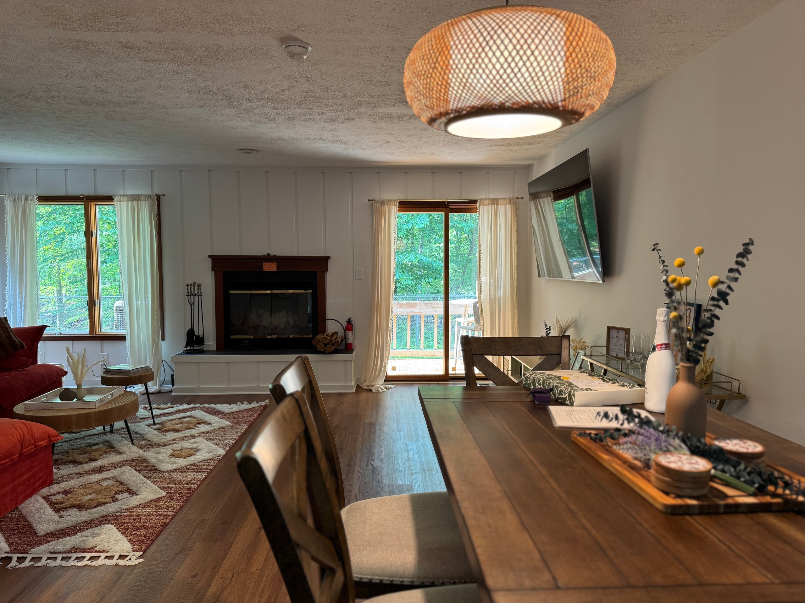 Dining room table with fire place