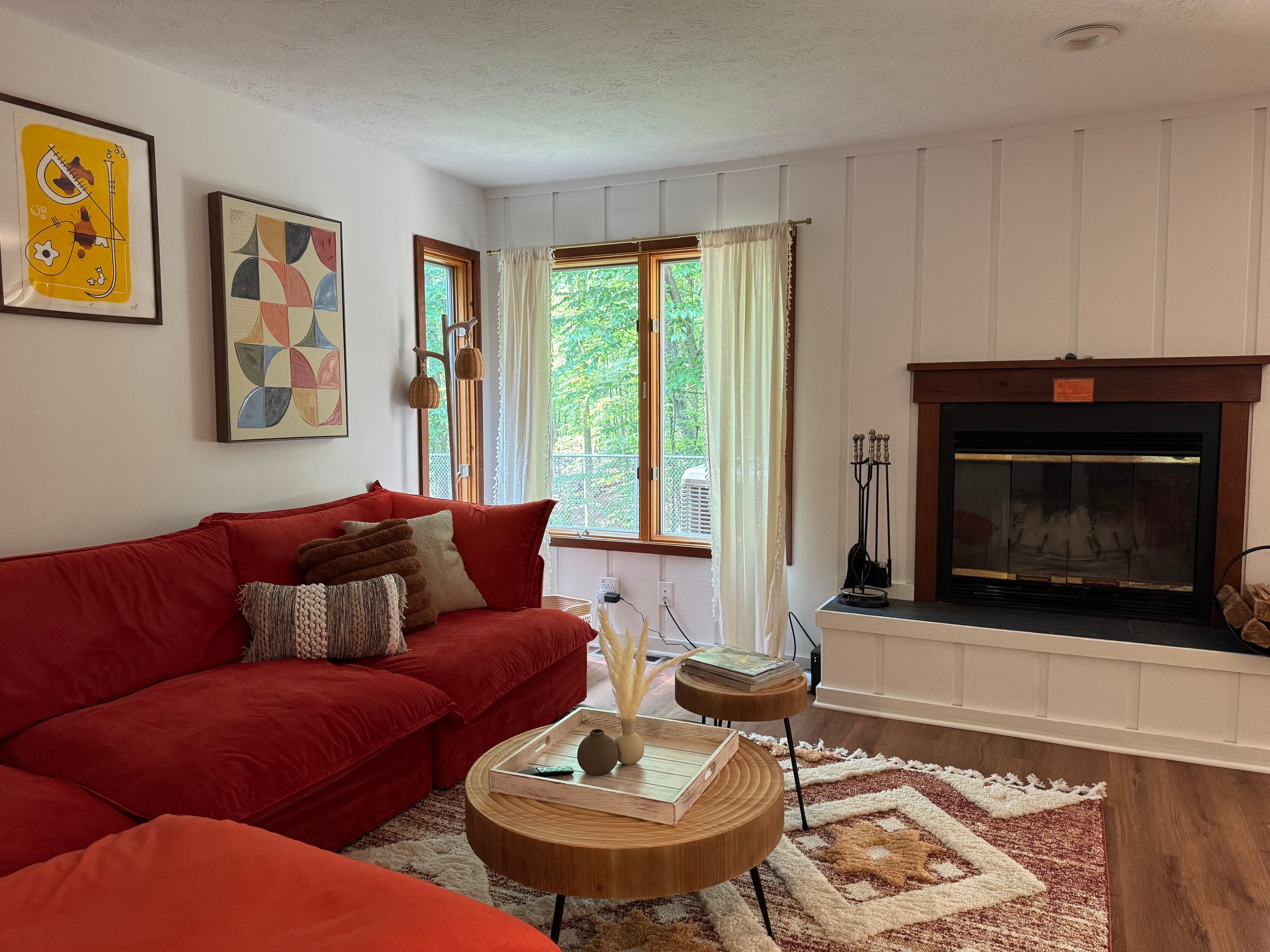 Inside of a lodging partners stay with red couch