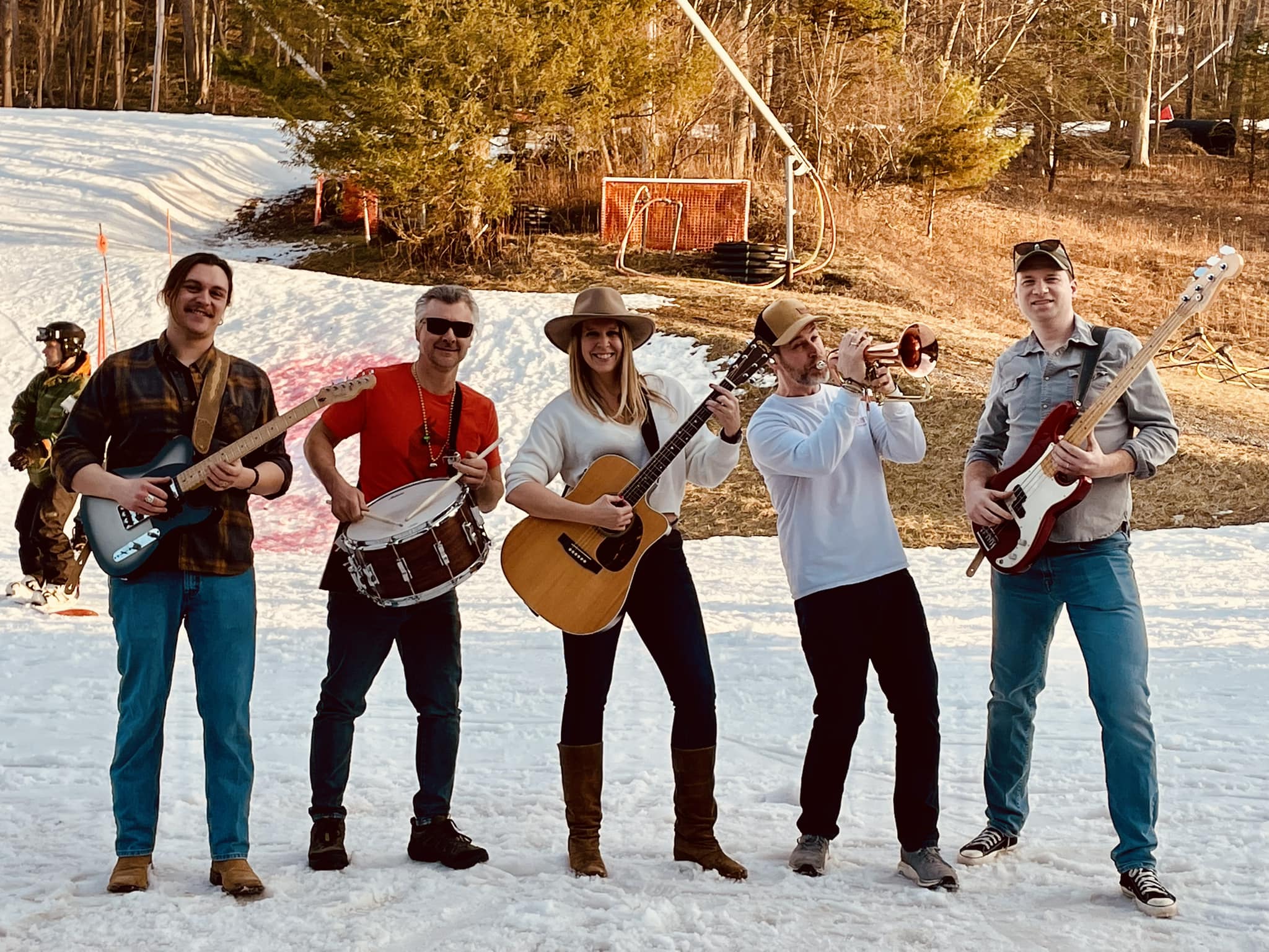 Group of musicians on the snow
