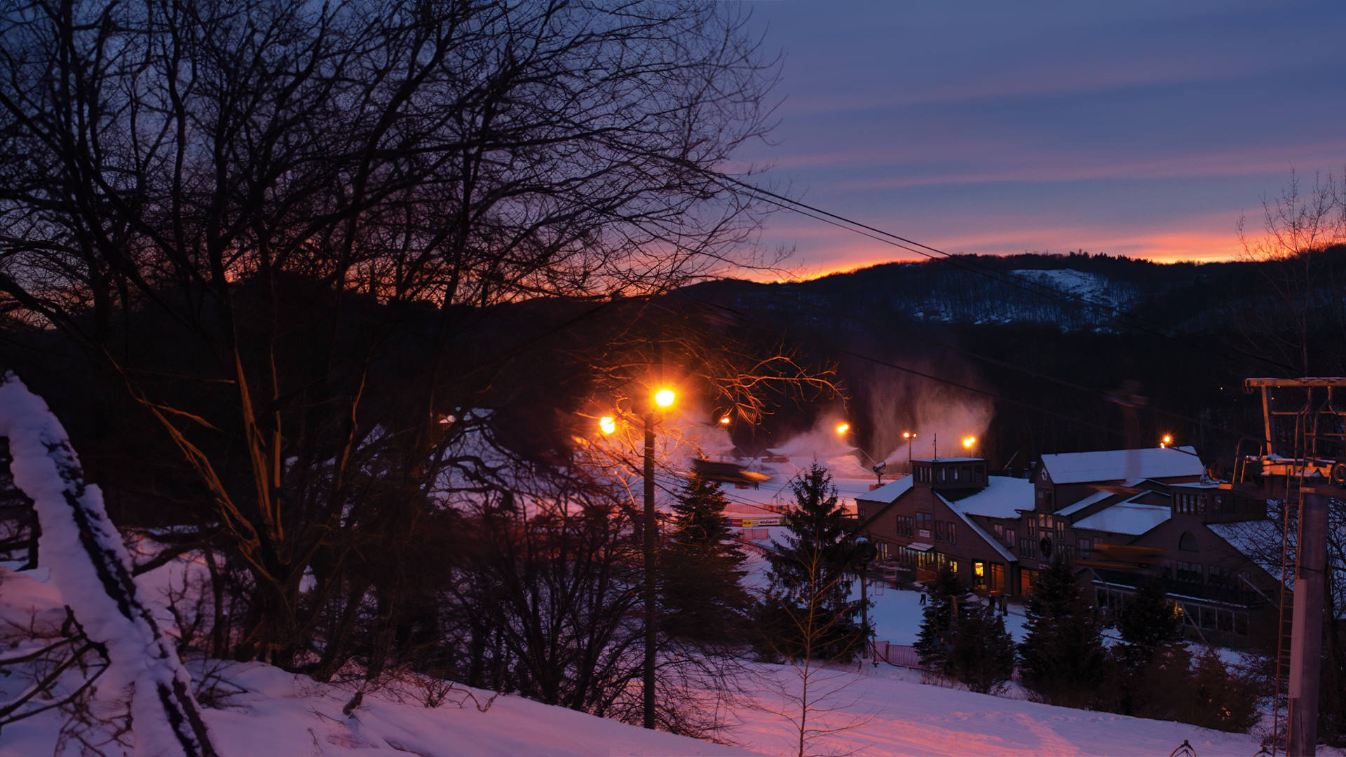 Night time snow sunset.